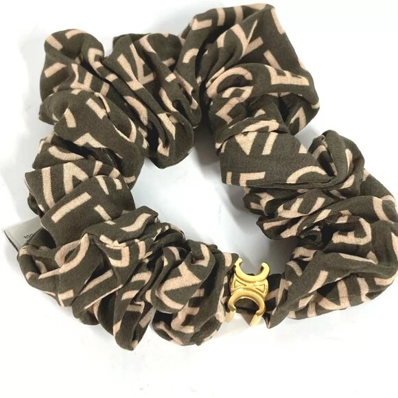 CELINE Triomphe logo hair accessories hair rubber Scrunchie silk / Rubber khaki main image 5